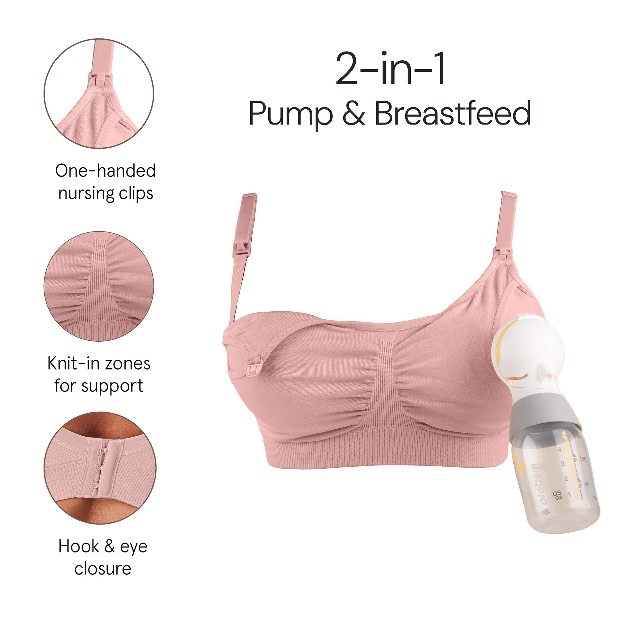 Bravado Designs Hands Free Pumping Bra & Nursing Bra 2-in-1 Seamless for Maternity & Breastfeeding