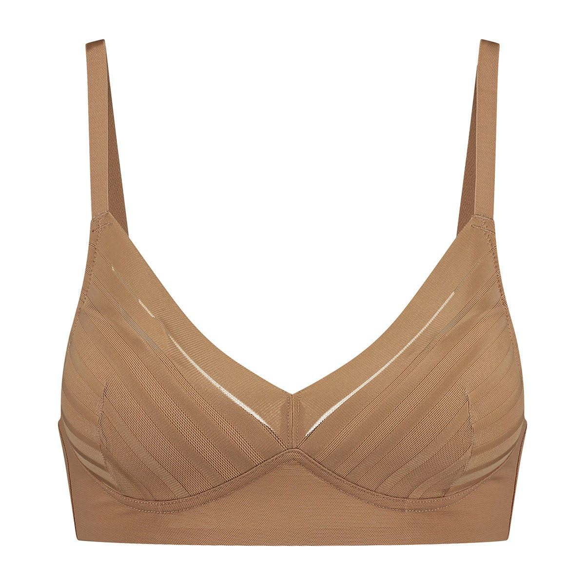 Bye Bra Bra Top Wire Free Lace, High Control, Lace Bra, Breathable Mesh, Transparent Look, Hook And Eye Lock, Shoulder Strap, Shapewear For Women, Powermesh Shapewear, Light Brown, Xxl