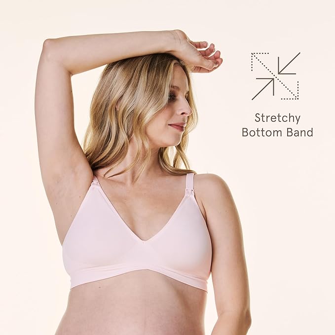 Bravado Designs Nursing Bra for Breastfeeding Comfort Wireless Bra V-Neck Maternity Bra (Chalk Pink 11046)