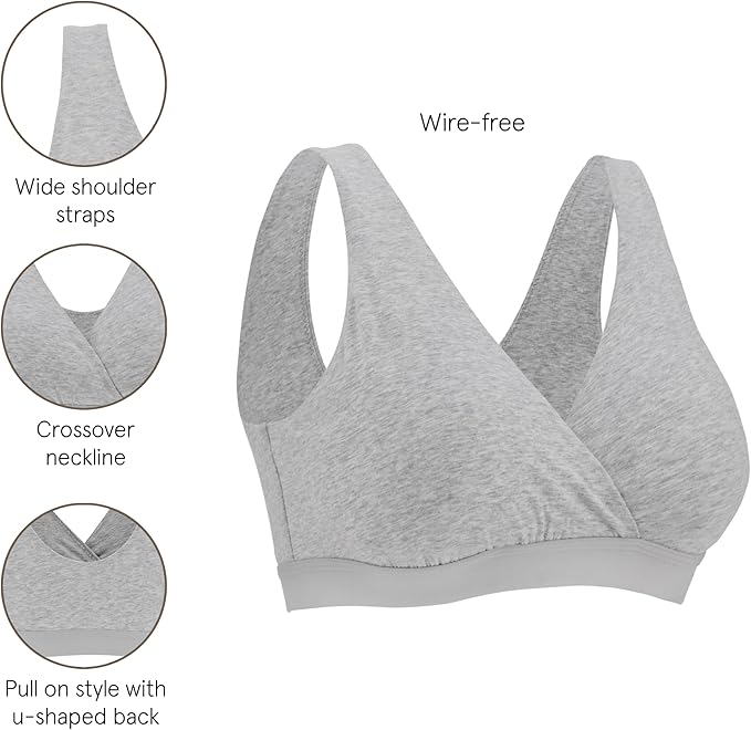 Bravado Designs Wireless Cotton Sleep Bras for Women, Everyday Bralette (Grey Heather 12017)