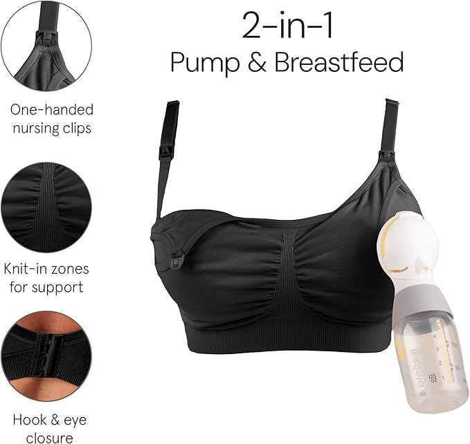 Bravado Designs Hands Free Pumping Bra & Nursing Bra 2-in-1 Seamless for Maternity & Breastfeeding (Black 11022)