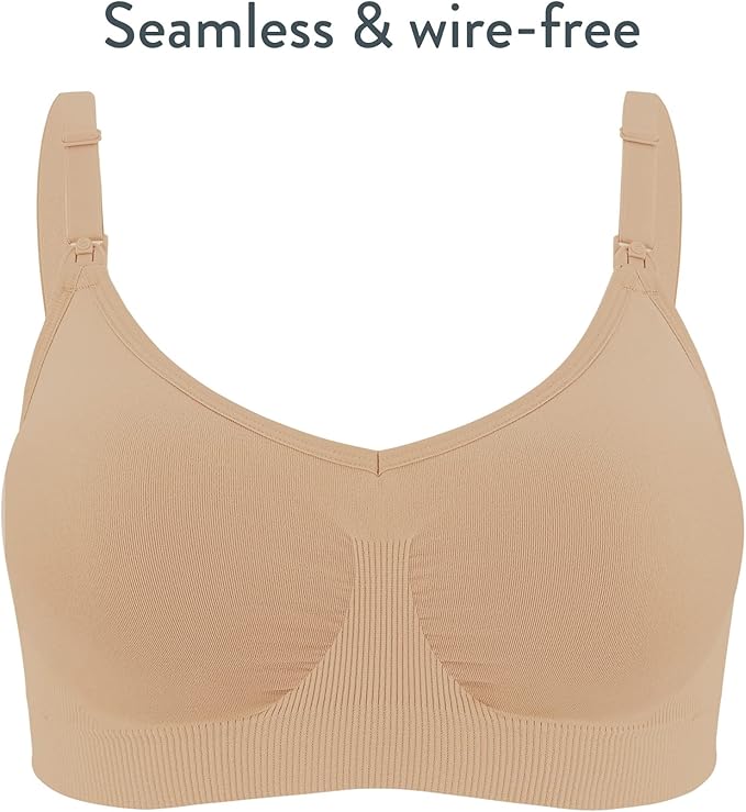 Basics by Bravado Maternity & Nursing Bra Seamless Double Layer, Wirefree, Adjustable for Breastfeeding (Beige 11008)