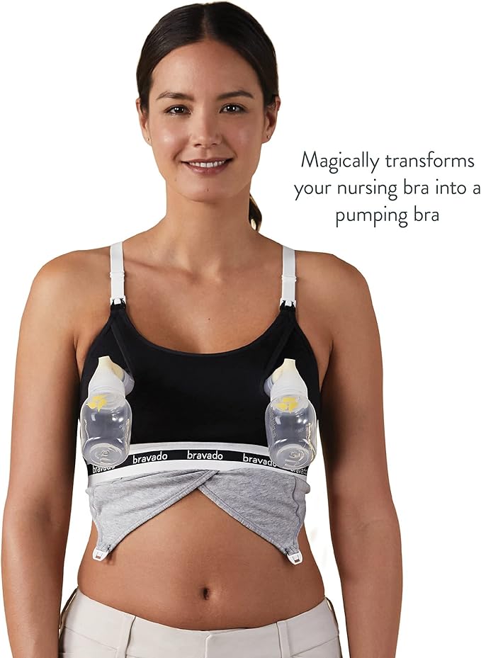 Bravado Designs Sustainable Hands-Free Pumping Accessory Clip and Pump Organic Cotton (Black 9301)