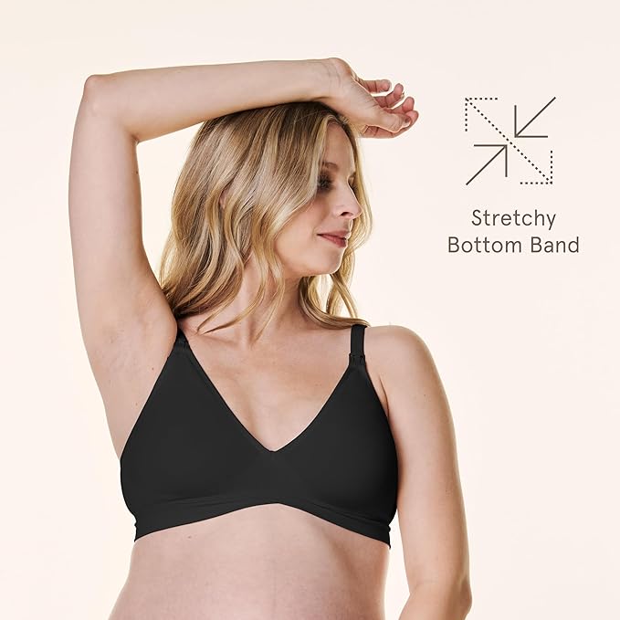 Bravado Designs Nursing Bra for Breastfeeding Comfort Wireless Bra V-Neck Maternity Bra (Black 11046)
