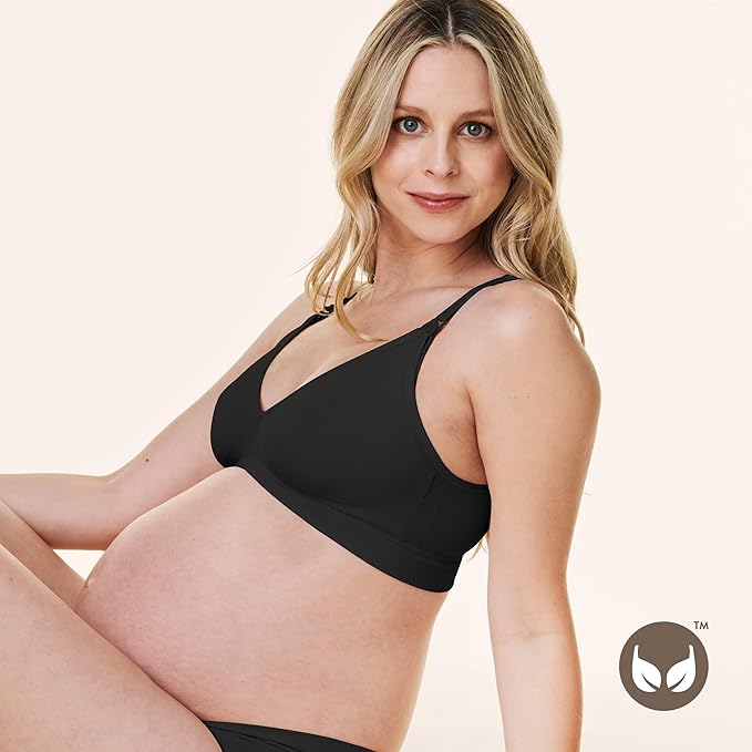 Bravado Designs Nursing Bra for Breastfeeding Comfort Wireless Bra V-Neck Maternity Bra (Black 11046)