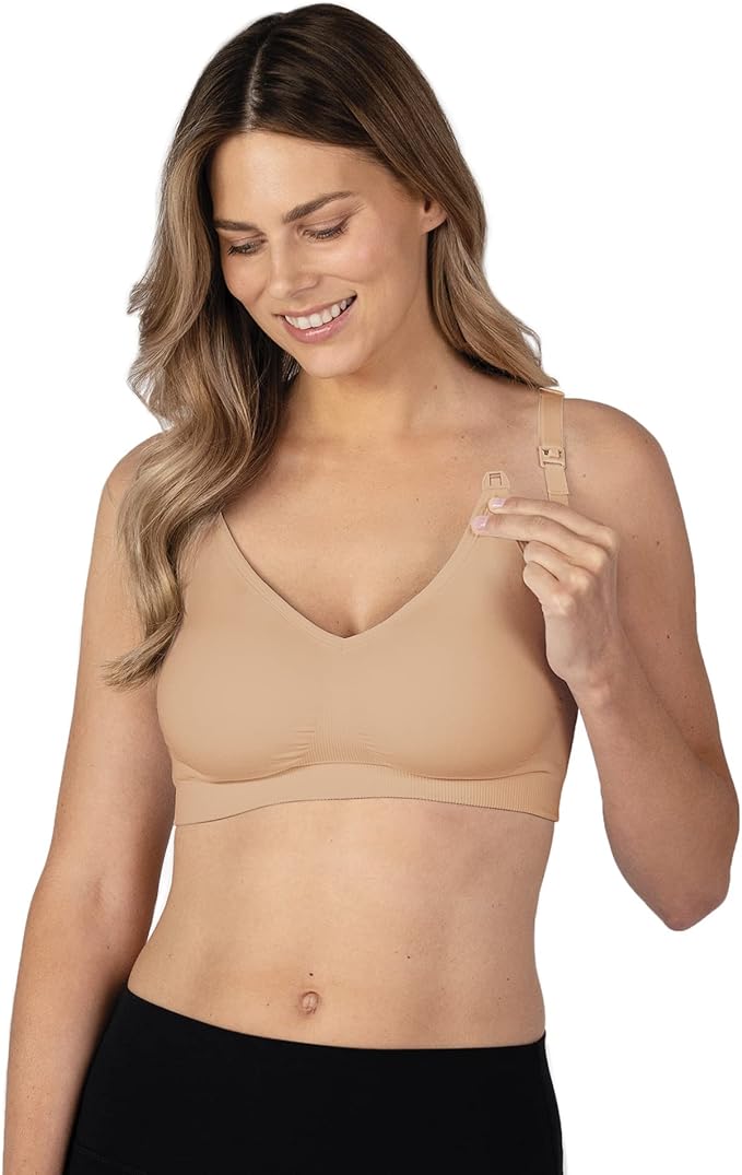 Basics by Bravado Maternity & Nursing Bra Seamless Double Layer, Wirefree, Adjustable for Breastfeeding (Beige 11008)