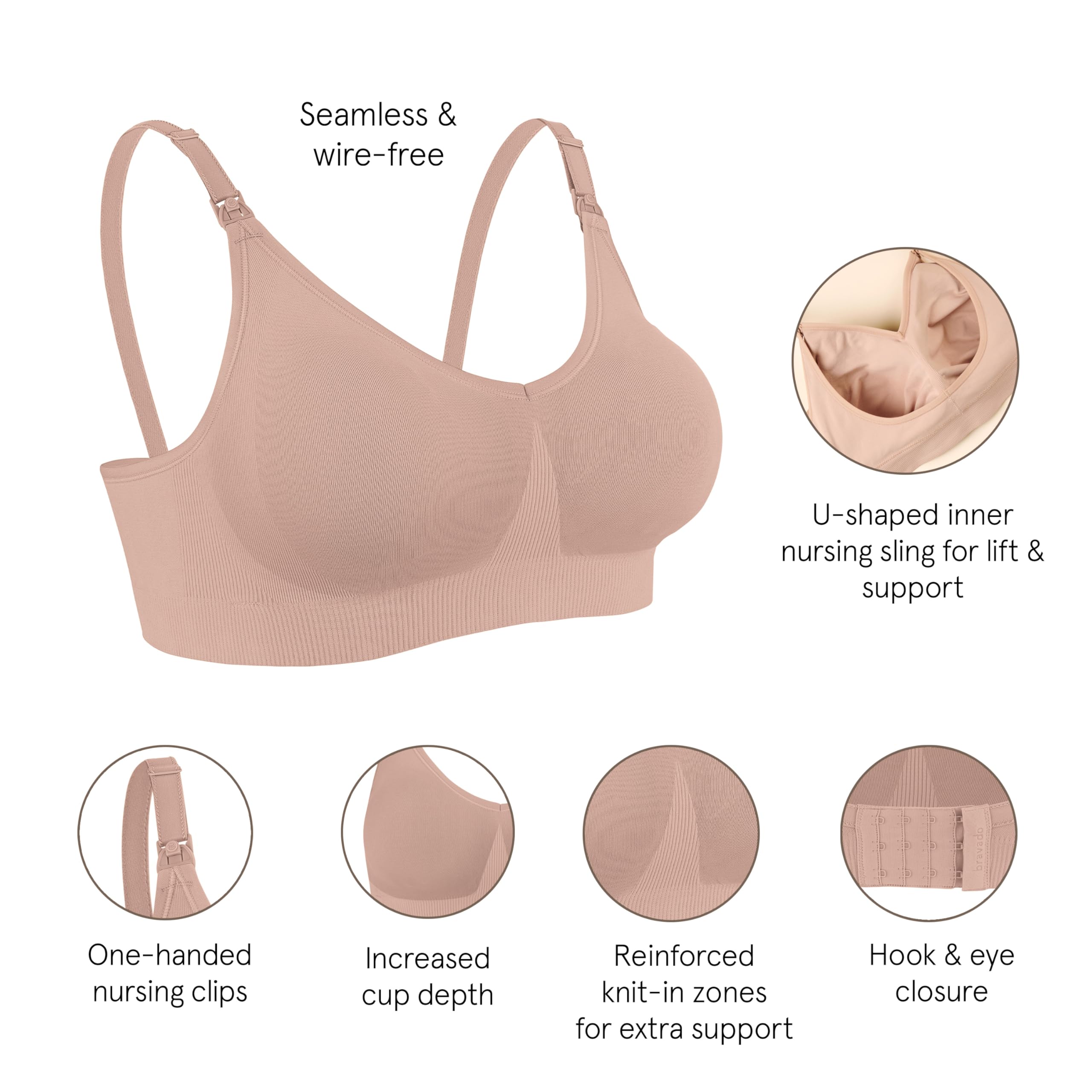 Bravado Designs Body Silk Seamless Nursing Bra for Breastfeeding, Extended Cup Wireless Maternity Bra