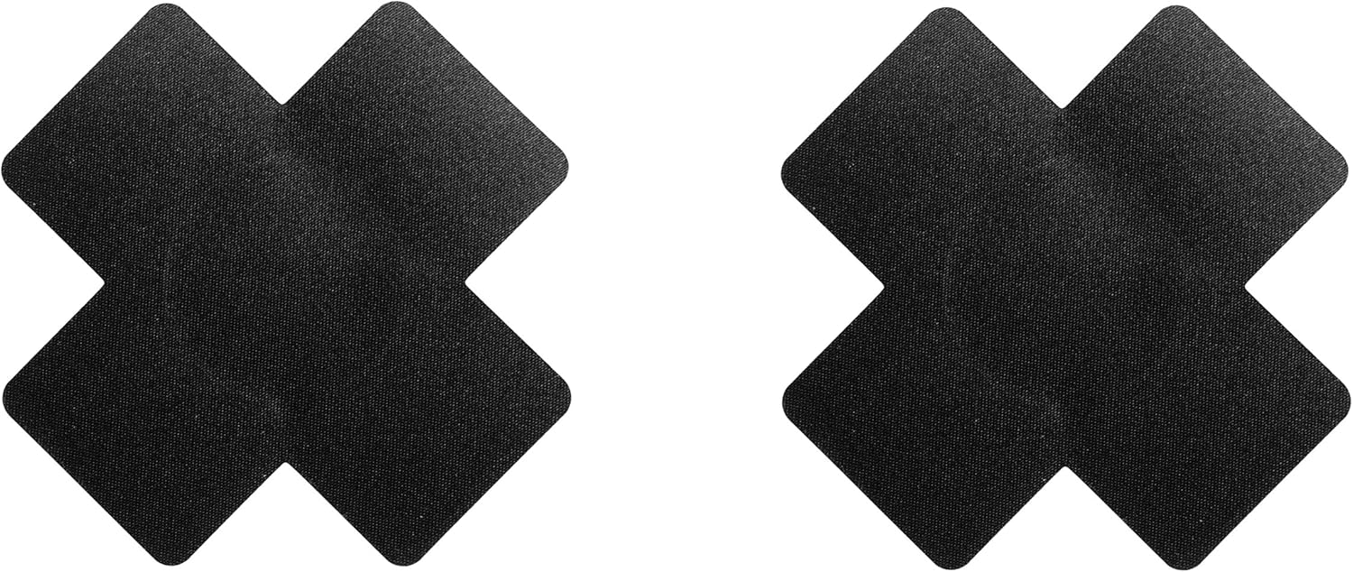 Bye Bra X Style Nipple Covers, Adhesive Nipple Covers for Parties and Festivals, Black, One Size