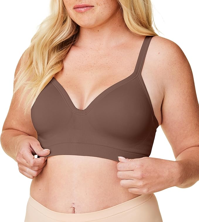 Bravado Designs Sustainable Muse Seamless Wireless V-Neck Everyday Bra Adjustable (Chestnut 11012)