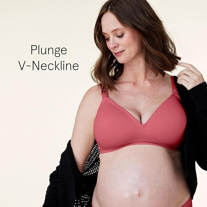 Bravado Designs Sustainable Maternity & Nursing Bra for Breastfeeding Plunge Wireless Seamless V-Neckline Bra (Lipstick 11017)