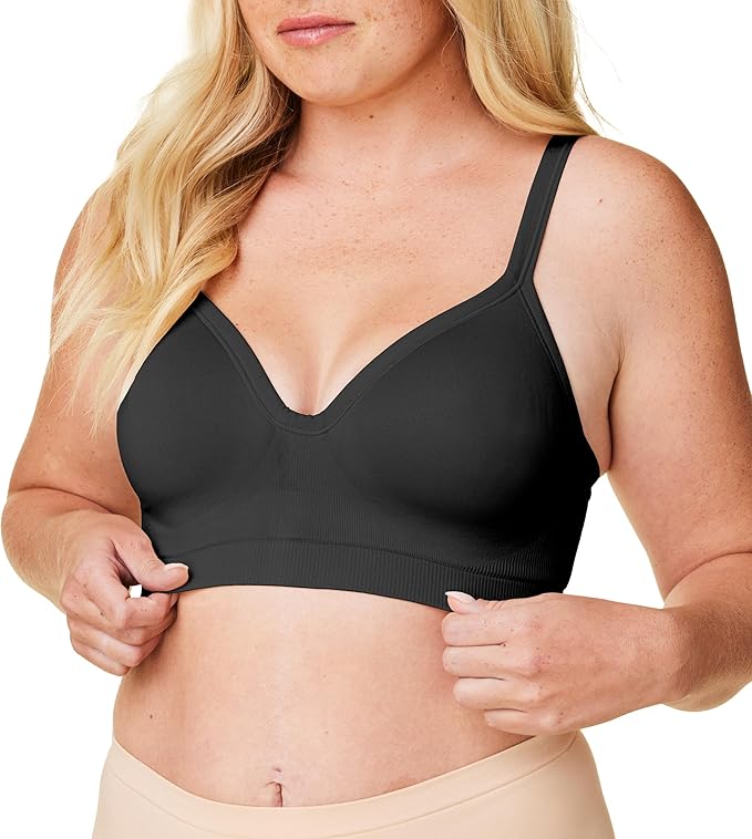 Bravado Designs Sustainable Muse Seamless Wireless V-Neck Everyday Bra Adjustable (Black 11012)