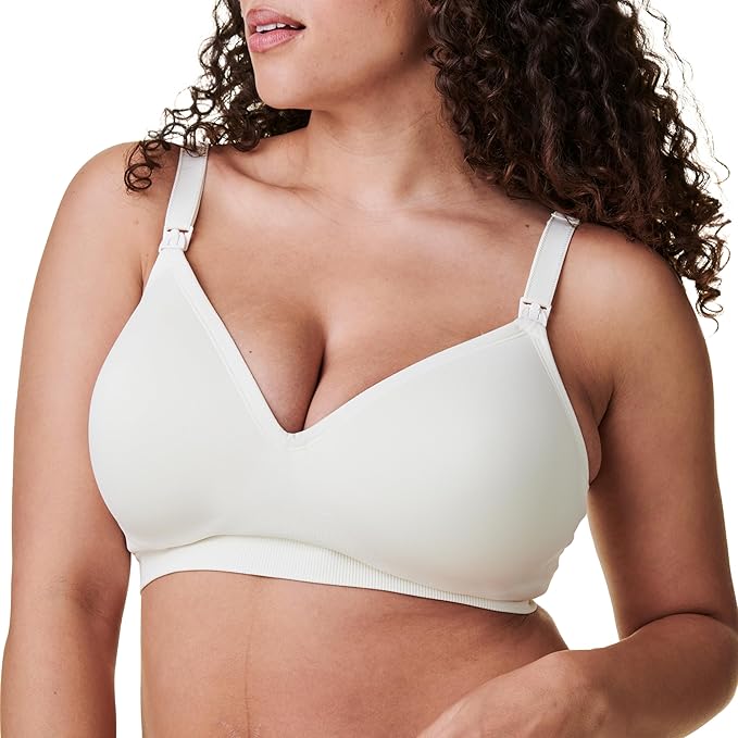 Bravado Designs Sustainable Maternity & Nursing Bra for Breastfeeding Plunge Wireless Seamless V-Neckline Bra (Antique White 11017)