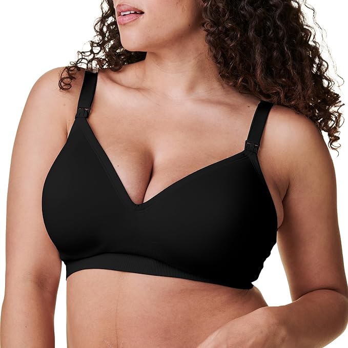 Bravado Designs Sustainable Maternity & Nursing Bra for Breastfeeding Plunge Wireless Seamless V-Neckline Bra (Black 11017)