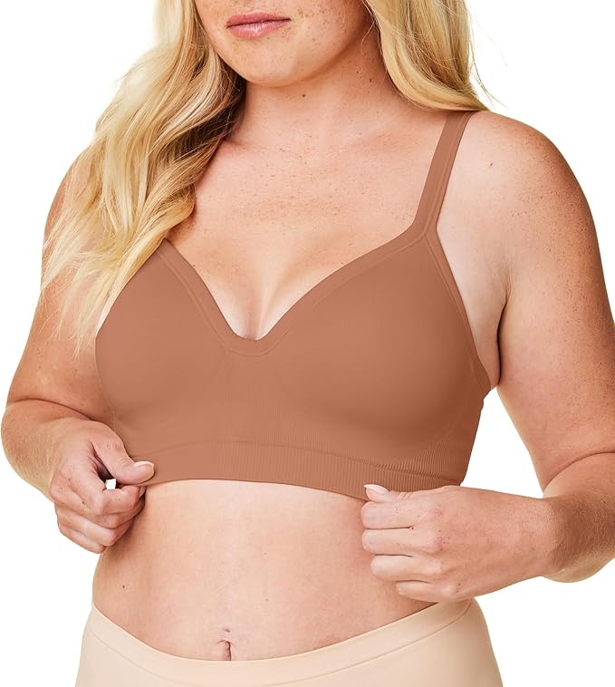 Bravado Designs Sustainable Muse Seamless Wireless V-Neck Everyday Bra Adjustable (Cinnamon 11012)