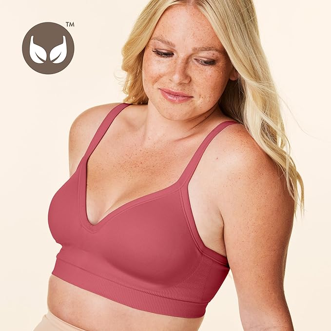 Bravado Designs Sustainable Muse Seamless Wireless V-Neck Everyday Bra Adjustable (Lipstick 11012)