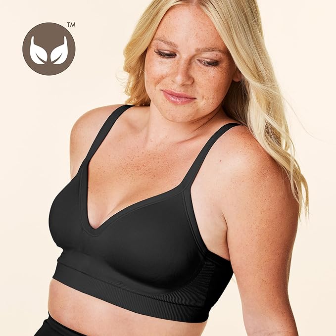 Bravado Designs Sustainable Muse Seamless Wireless V-Neck Everyday Bra Adjustable (Black 11012)