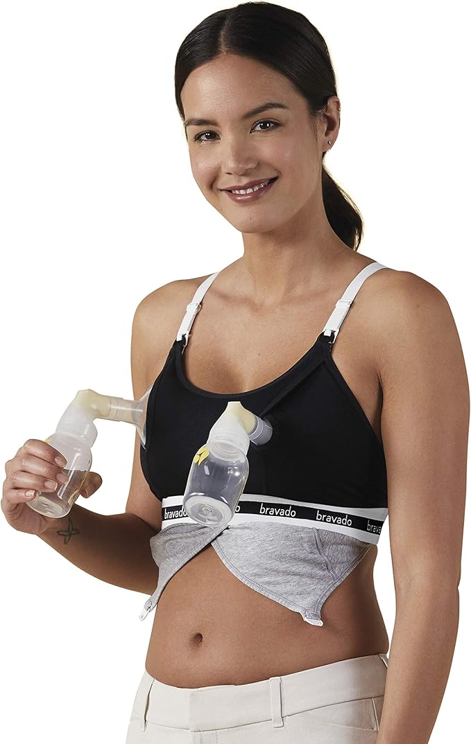 Bravado Designs Sustainable Hands-Free Pumping Accessory Clip and Pump Organic Cotton (Black 9301)