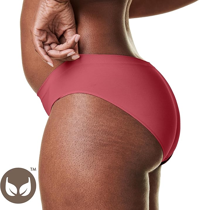 Bravado Designs Sustainable Panty | Mid-Rise | Seamless Panties | Recycled Nylon, Organic Cotton & Modal Blend (Lipstick 21002)