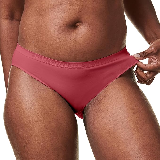Bravado Designs Sustainable Panty | Mid-Rise | Seamless Panties | Recycled Nylon, Organic Cotton & Modal Blend (Lipstick 21002)