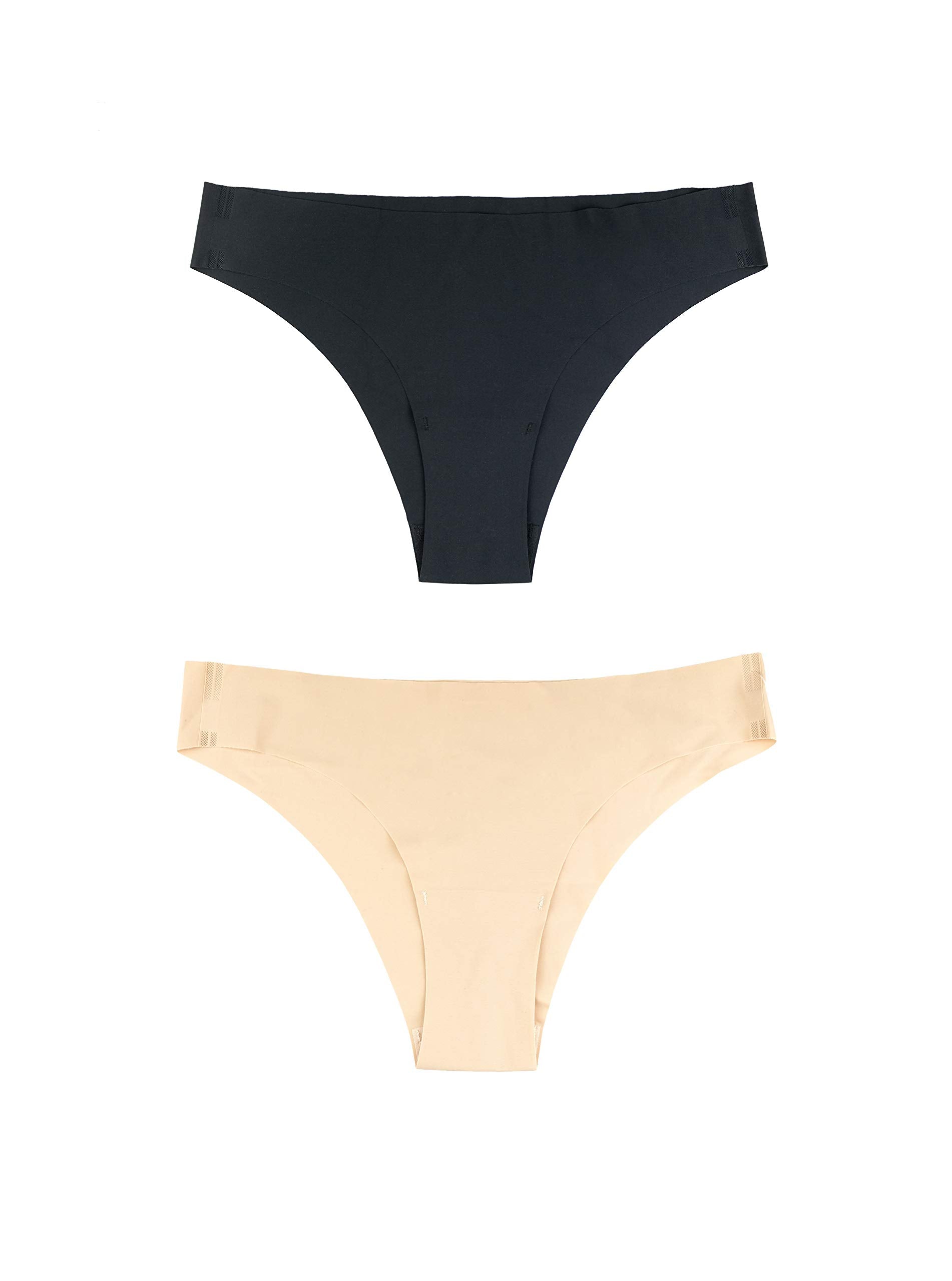 Bye Bra Invisible Brazilian Panties, Seamless Low Rise Underwear, Smooth and Comfortable Knickers with no-Stitching, 2-Pack: Nude, Black