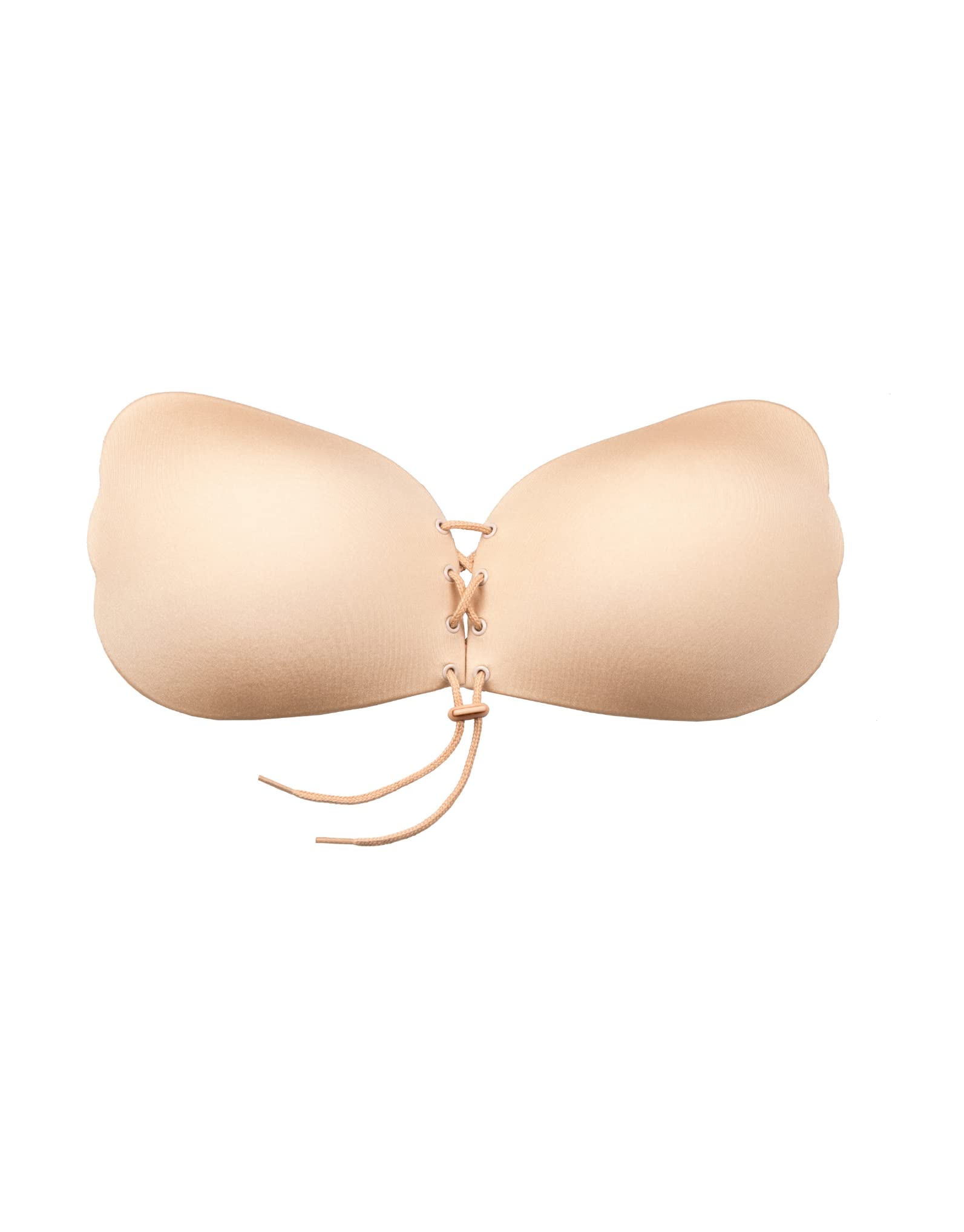 Bye Bra Lace-It Bra Adhesive Push-up Bra, Seamless Self-Adhesive Bra Adjustable Sticky Bra, Strapless and Backless with Front Fastening String, Cup Sizes: A-E in Beige, Black or White (Beige, E)