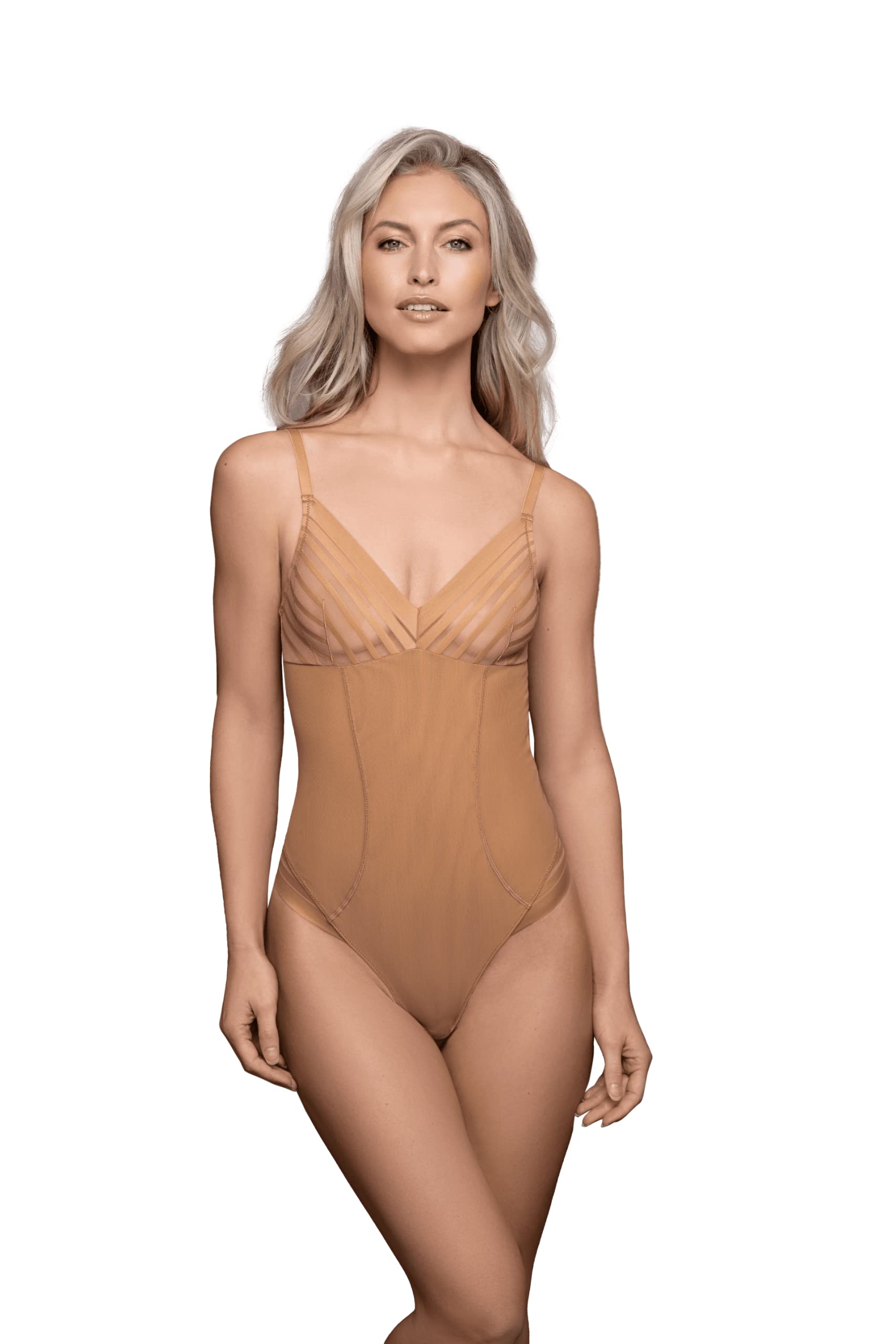 Bye Bra Powermesh Bodysuit Brief, High Control, Button Closure, Cotton Crotch, Transparent Look, Double-Layer Front Panel, Lightweight, Shapewear For Women