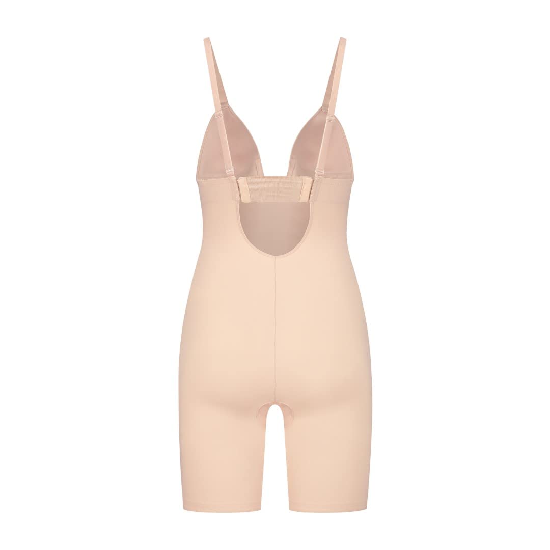 Bye Bra Sculpting Bodysuit Deep V, Laser Cut Edges, Silicone Straps, Wire-Free Cups, Shapewear For Women, Mid Waist Shapewear, Sculpting Collection, Beige, Xxl
