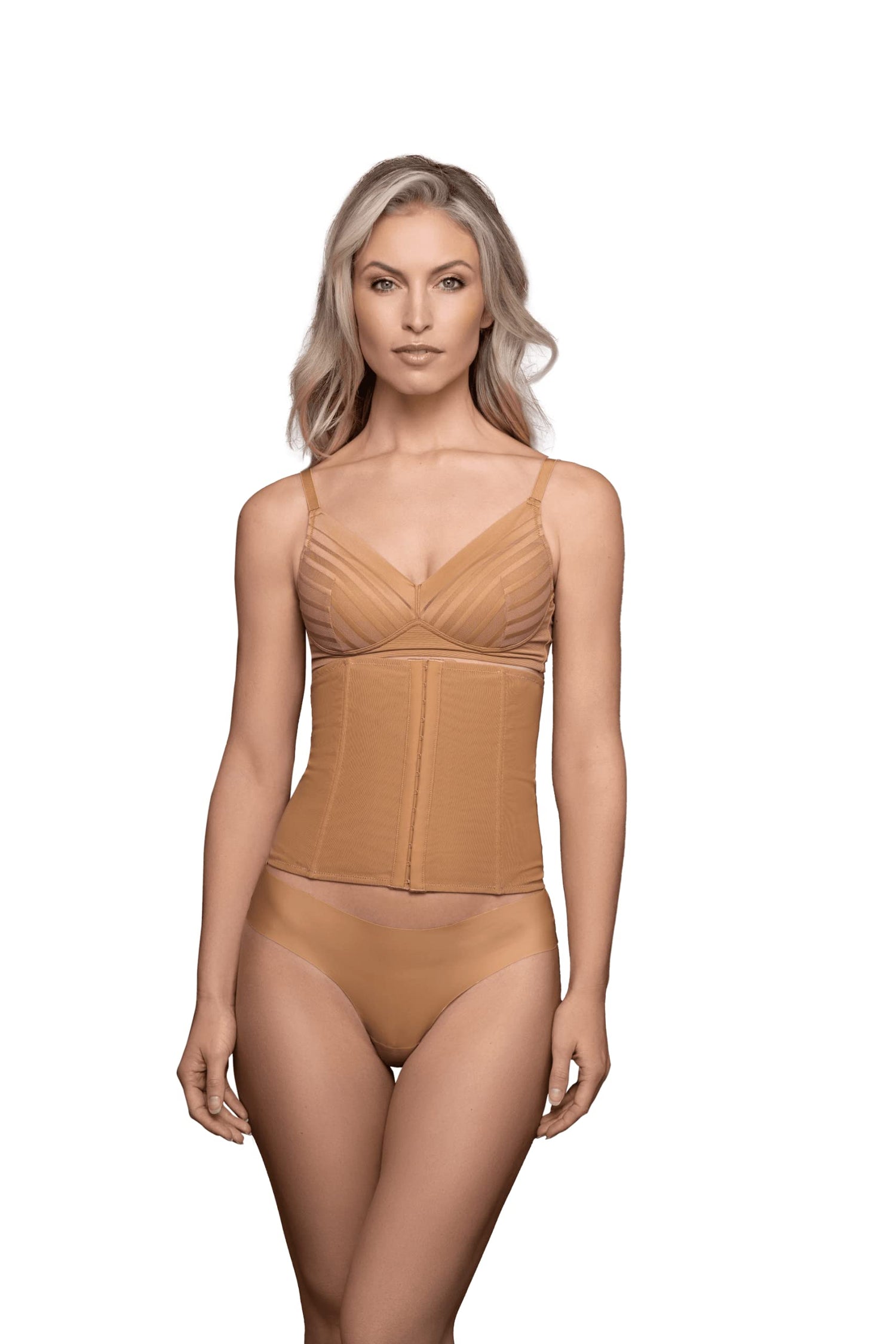 Bye Bra Powermesh Waist Trainer, High Control, Hook And Eye Lock, Transparent Look, Lightweight, Shapewear For Women, Beige Black Light Brown S-XXL
