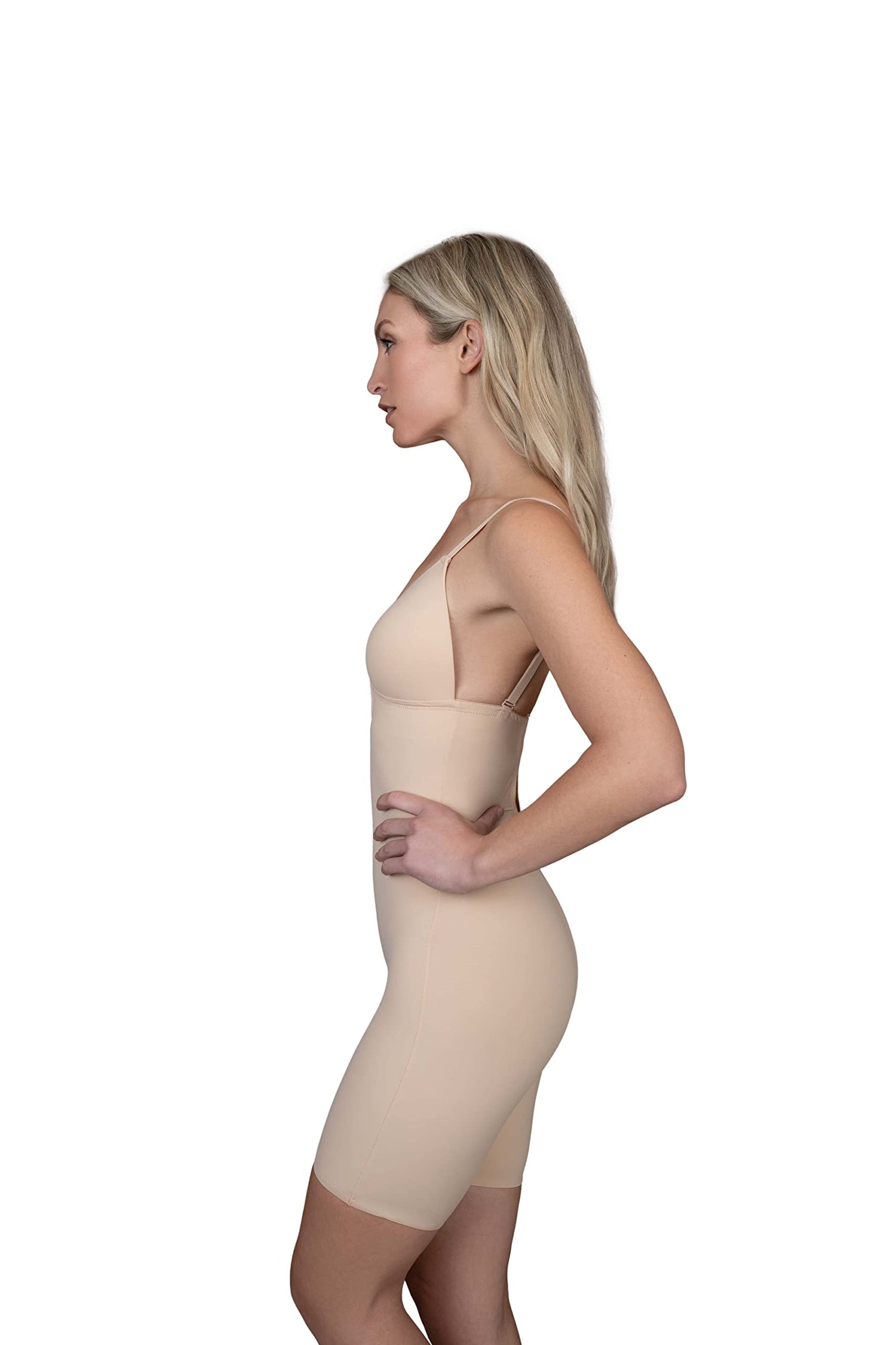 Bye Bra Sculpting Bodysuit Deep V, Laser Cut Edges, Silicone Straps, Wire-Free Cups, Shapewear For Women, Mid Waist Shapewear, Sculpting Collection, Beige, Xxl