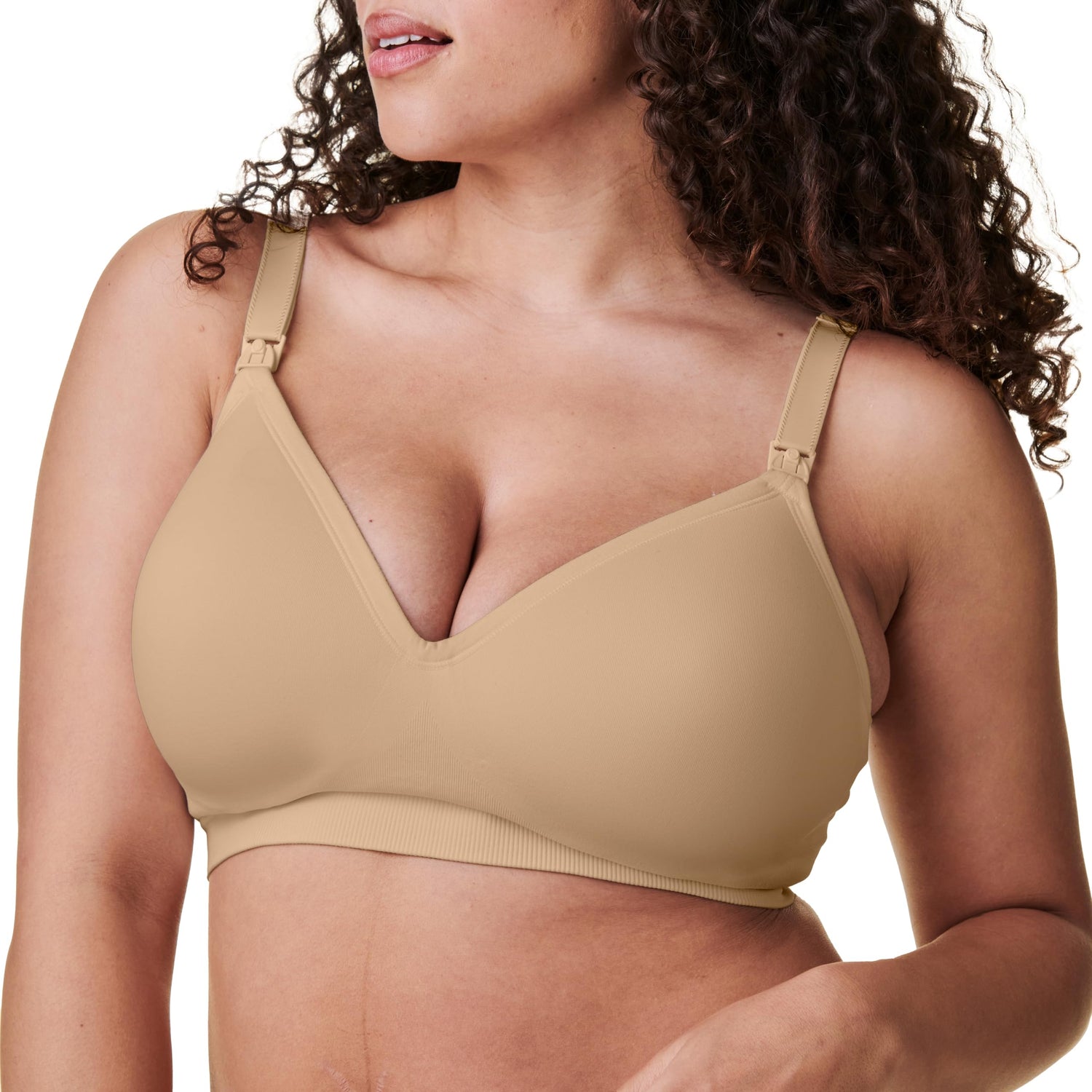 Bravado Designs Sustainable Maternity &amp; Nursing Bra for Breastfeeding Plunge Wireless Seamless V-Neckline Bra Butterscotch M-Plus