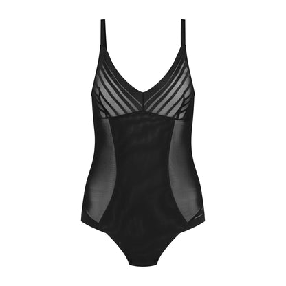 Bye Bra Powermesh Bodysuit Brief, High Control, Button Closure, Cotton Crotch, Transparent Look, Double-Layer Front Panel, Lightweight, Shapewear For Women