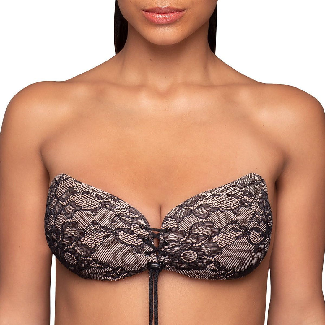 Bye Bra Lace-It Bra, Adhesive Bra, Seamless and Backless Bra, Bra Without Straps, Comfortable, Lightweight, Black Lace, A-E