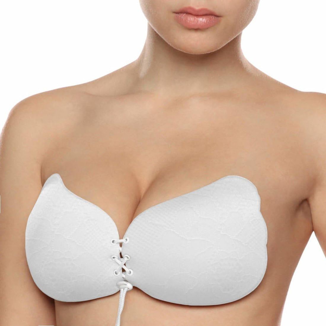 Bye Bra Lace-It Bra, Adhesive Bra, Push-up Bra, Self-Adhesive Bra, Sticky Bra, Strapless and Backless Bra, Cup A-E, Beige/Black/White(White,D)