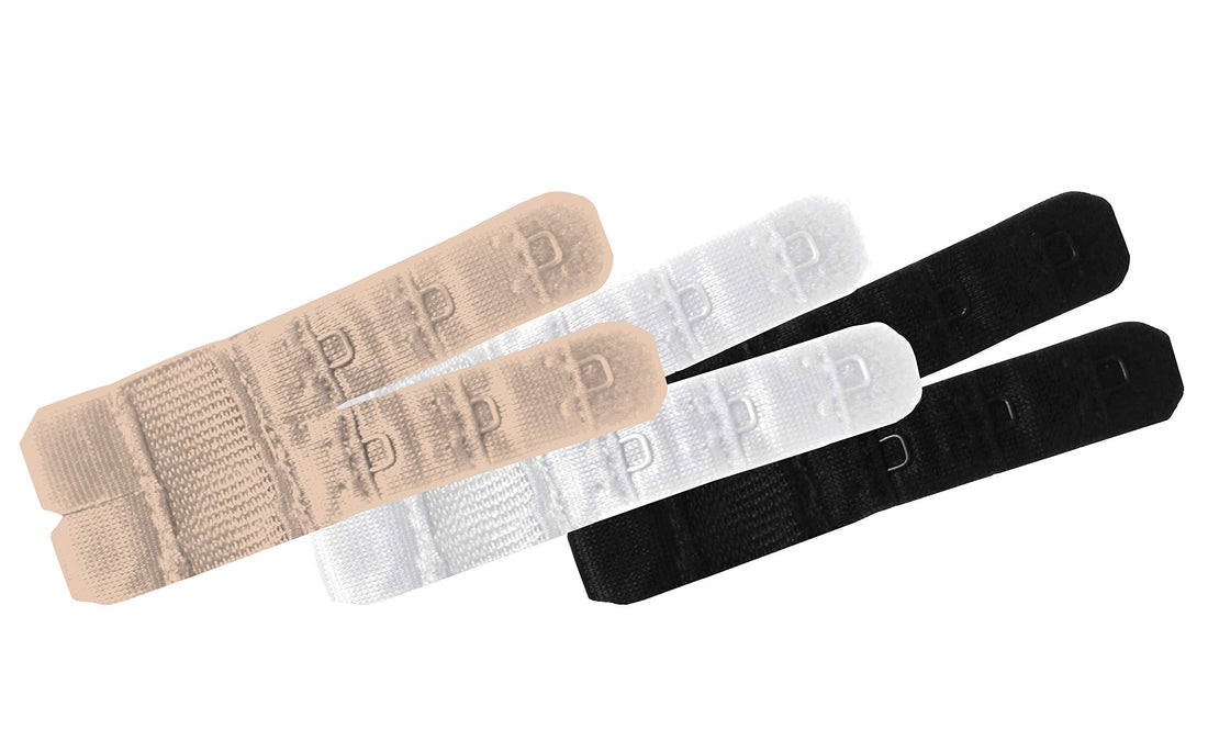 Bye Bra 2-hook Bra extenders, Adjustable Bra Converters with Flexible Ends - 3 pack, Nude, White and Black