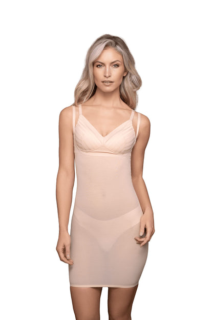 Bye Bra Powermesh Open Bust Dress, High Control, Bonded Edges, Breathable Mesh, Transparent Look, Lightweight, Shapewear For Women, Powermesh Shapewear, Beige/Black/Light Brown, S-Xxl (M, Beige)