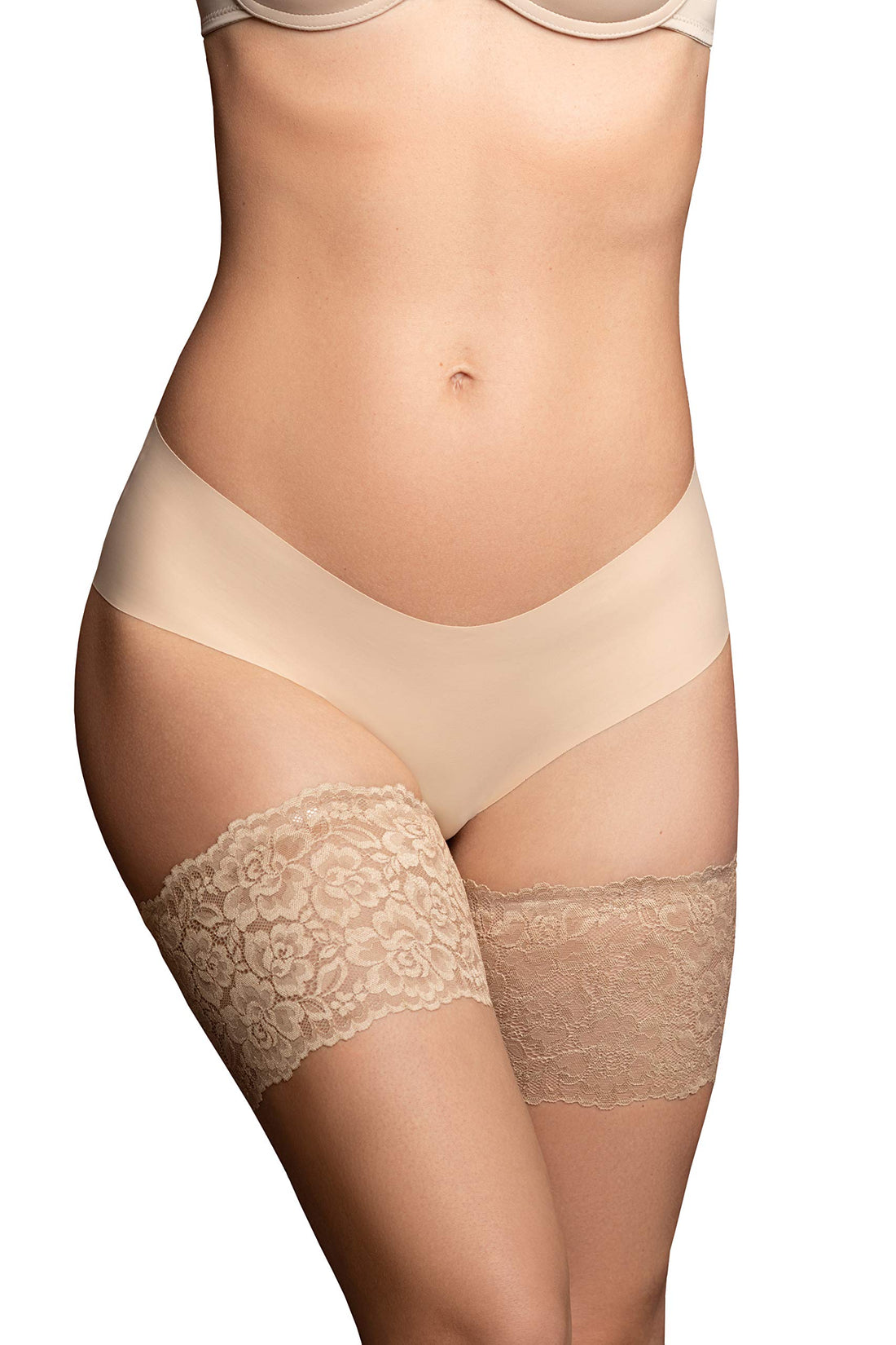Bye Bra Thigh Bands for Women, Lace Thigh Bands, Silicone Straps, Anti-Chafing and Rubbing Bands, Prevent Inner Thigh Chafing, Beige and Black, M-XXL (Beige, S)