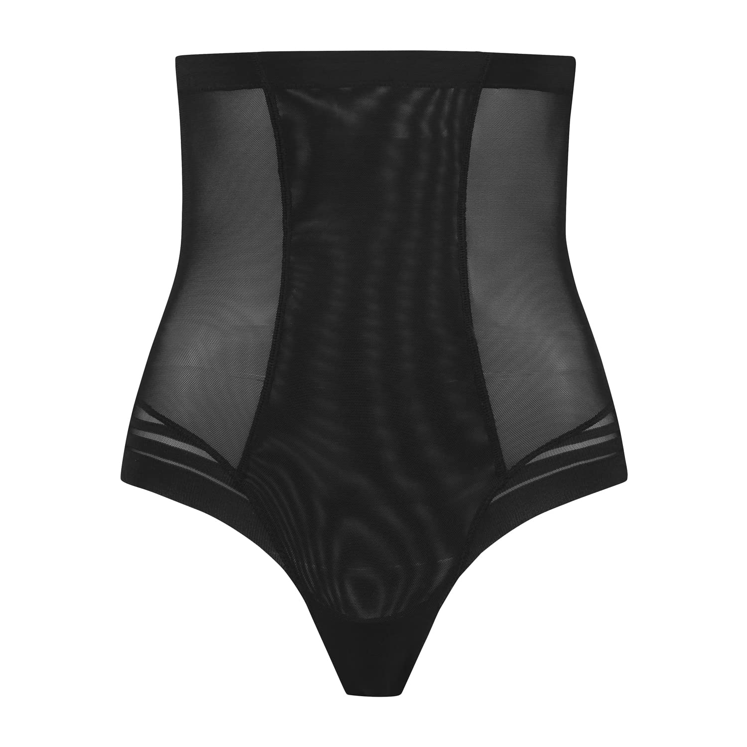 Bye Bra Powermesh High Waist Thong, High Control, Double-Layer Front Panel, Cotton Crutch, Silicone Strap, Shapewear For Women, Powermesh Shapewear