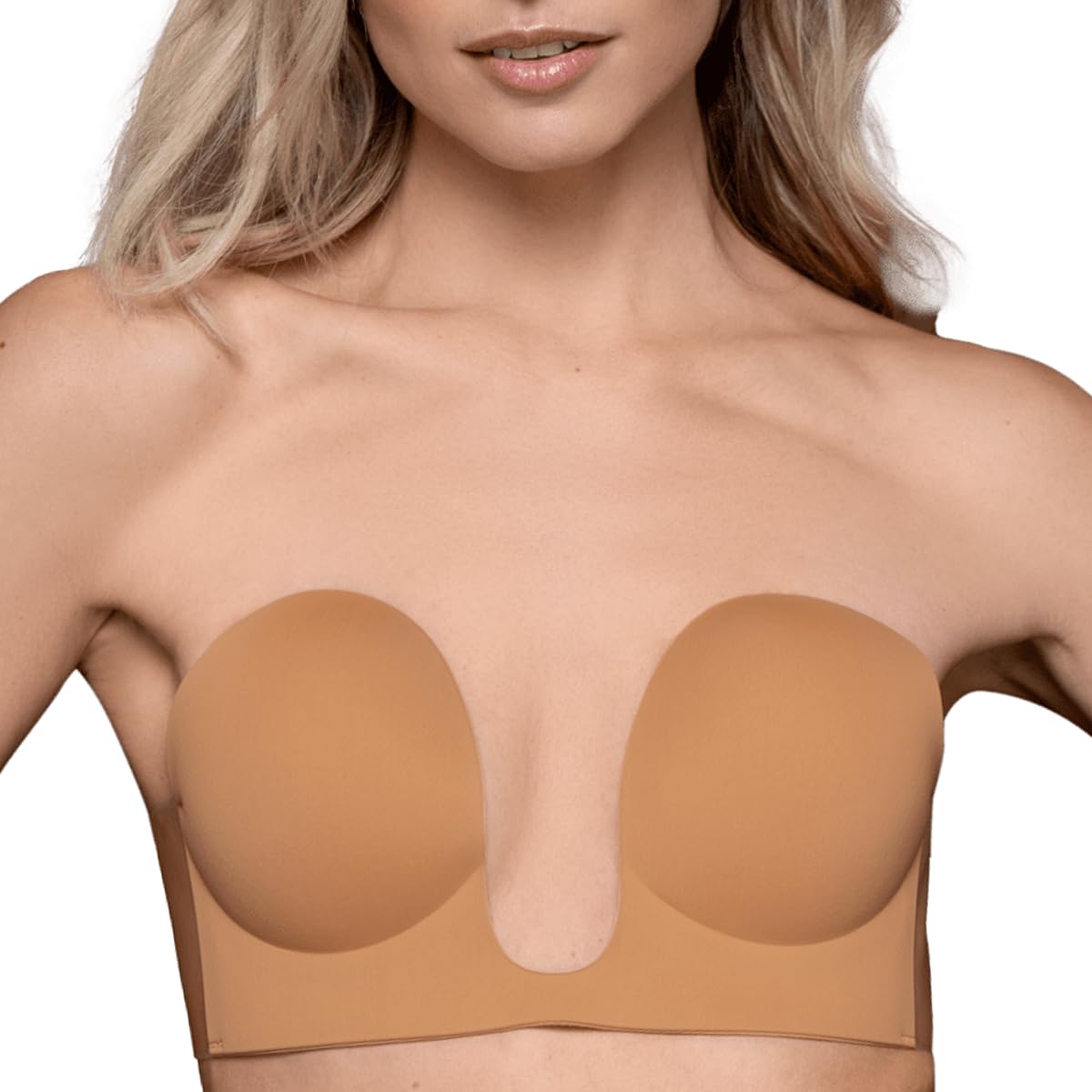 Bye Bra Seamless U Style Bra, Adhesive Bra, Strapless and Backless Bra, Push up Bra, Cup A-E, Brown, Beige and Black (Brown, Cup C)