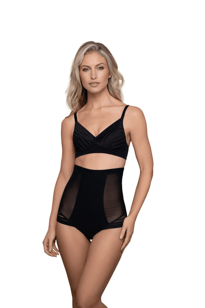 Bye Bra Powermesh High Waist Brief, High Control, Double-Layer Front Panel, Cotton Crutch, Silicone Strap, Shapewear For Women, Powermesh Shapewear