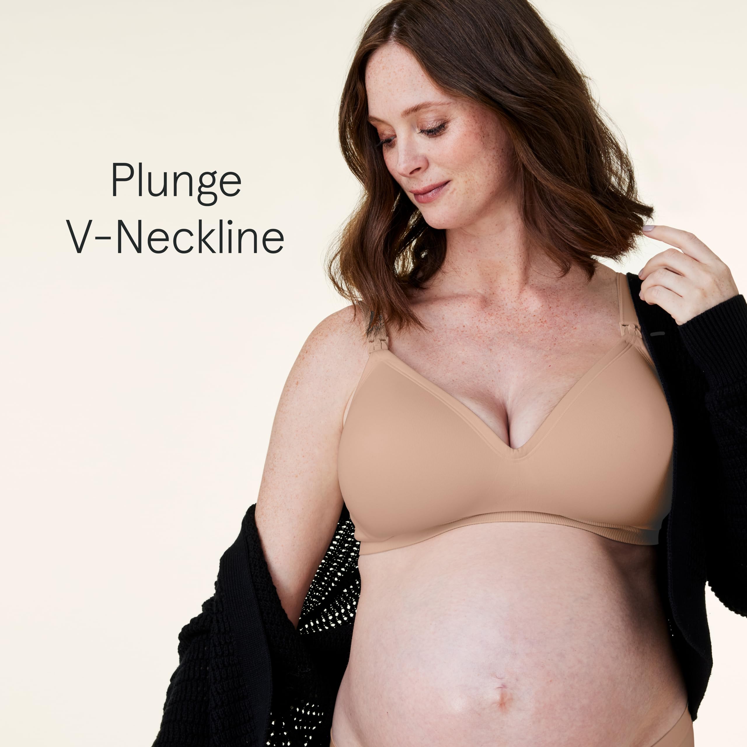 Bravado Designs Sustainable Maternity & Nursing Bra for Breastfeeding Plunge Wireless Seamless V-Neckline Bra Butterscotch M-Plus