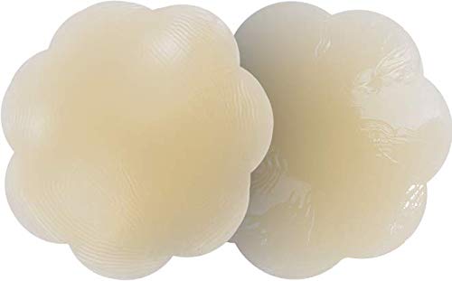 Bye Bra Adhesive Breast Lift Tapes, Bra Stickers, Boob Tape, Cleavage Enhancement - Size: D-F With Reusable Nude Silicone Nipple Covers 3 Single-use Pairs