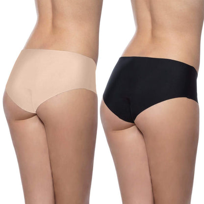 Bye Bra Invisible Hipster Panties, High Waist, Seamless Bikini, No Stiching, No Panty Line, Smooth Edges, 2 Pack, Sizes: S,M,L, Beige and Black (XXL)