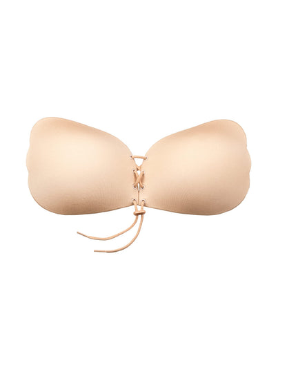 Bye Bra Lace-It Bra Adhesive Push-up Bra, Seamless Self-Adhesive Bra Adjustable Sticky Bra, Strapless and Backless with Front Fastening String, Cup Sizes: A-E in Beige, Black or White