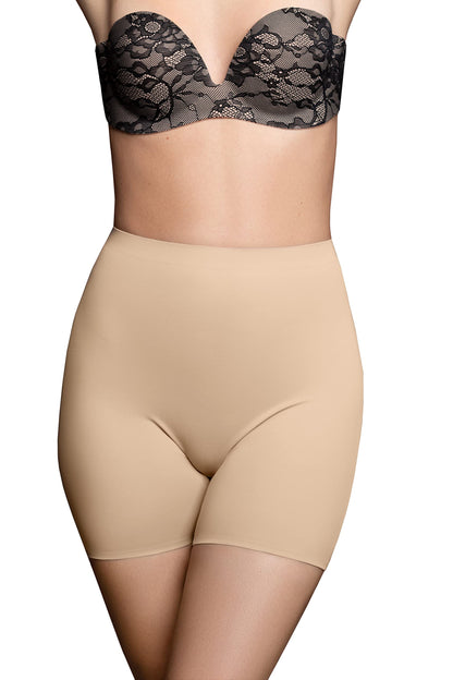 Bye Bra Invisible Shorts, Seamless Shapewear, Light Tummy Control Knickers, Smooth Shaping Comfortable Underwear, Anti-Chafing Shorts, Nude and Black, S-XL (Beige, L)