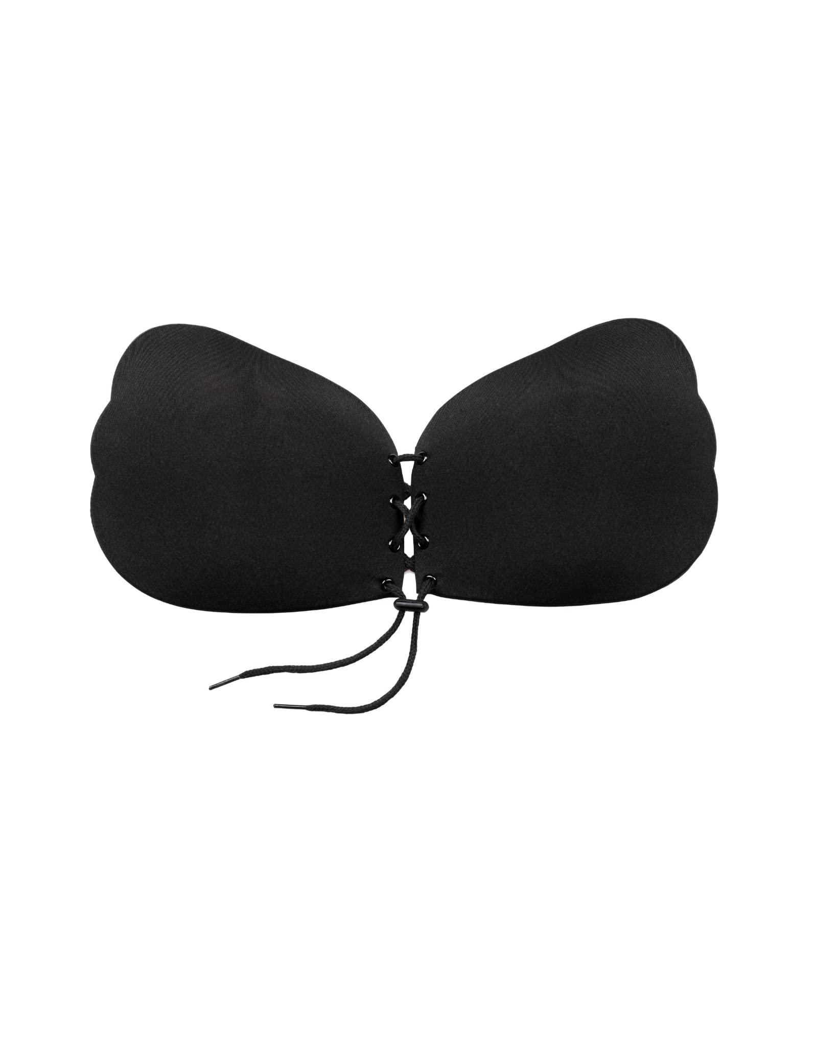 Bye Bra Lace-It Bra Adhesive Push-up Bra, Seamless Self-Adhesive Bra Adjustable Sticky Bra, Strapless and Backless with Front Fastening String, Cup Sizes: A-E in Beige, Black or White (Black, A)