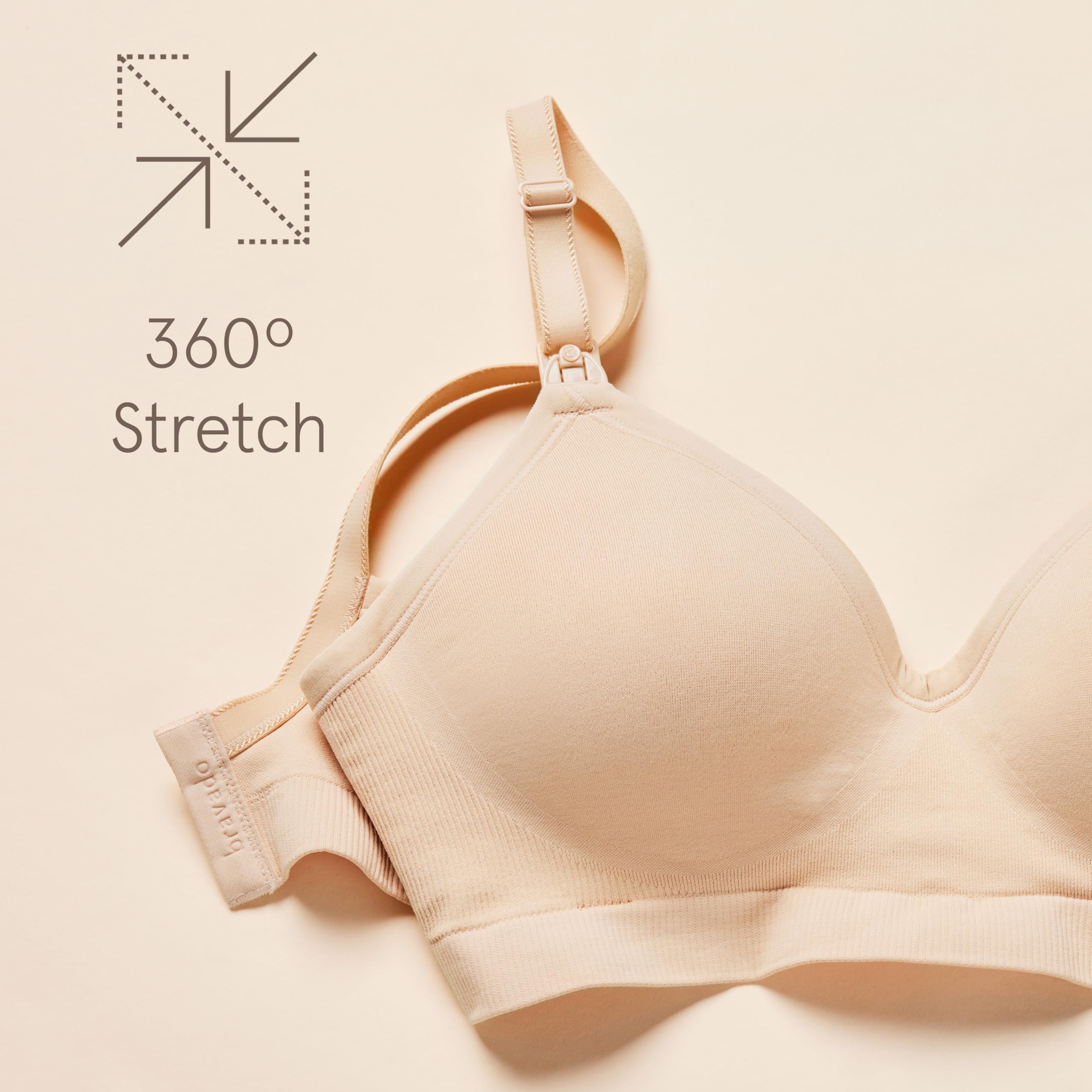 Bravado Designs Sustainable Maternity & Nursing Bra for Breastfeeding Plunge Wireless Seamless V-Neckline Bra Butterscotch L