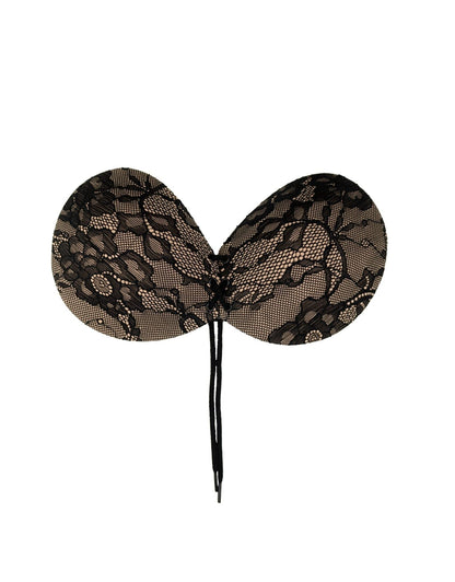 Bye Bra Strapless Round Lace-it Bra with lace Detailing, Invisible Adhesive Push-up Bra with Drawstring, Adjustable and Backless, for Perfect Cleavage, Cup Sizes: A-E (Cup B)