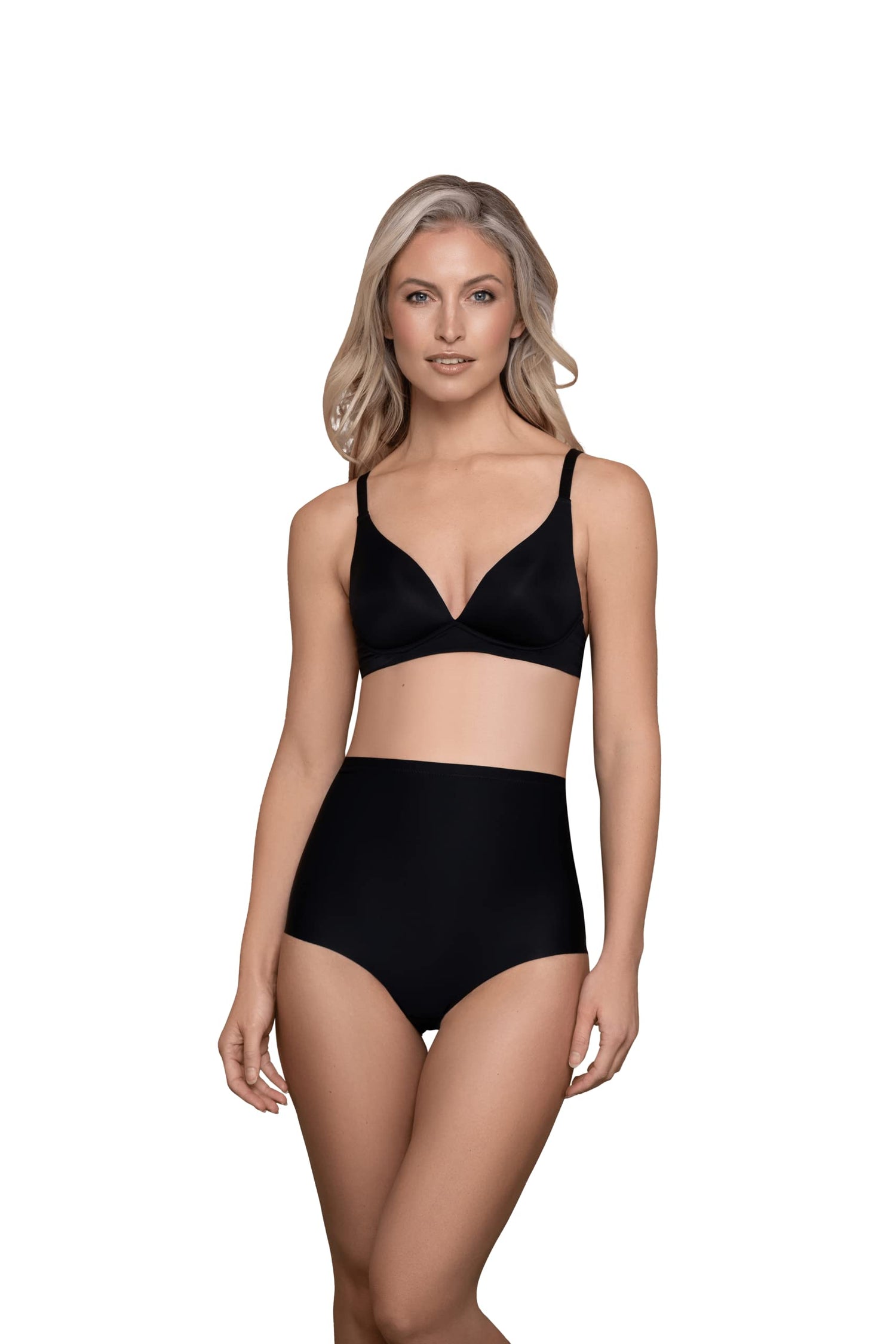 Bye Bra Sculpting Mid Waist Brief, Laser Cut Edges, Silicone Straps, Shapewear For Women, Mid Waist Shapewear, Sculpting Collection, Black, M