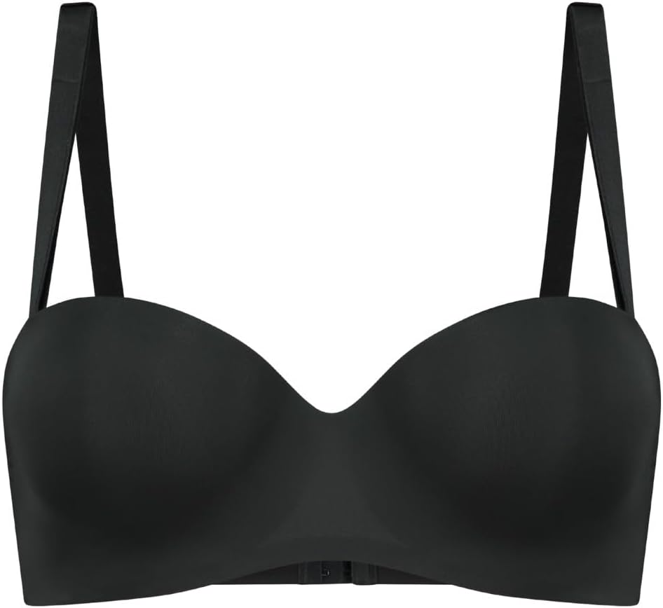 Bye Bra Strapless Bra, Molded &amp; Wired Cup, Hook &amp; Eye Closure, Silicone Band, Recycled Microfiber, Multi-Directional Straps, S-XXL, Beige/Black, S