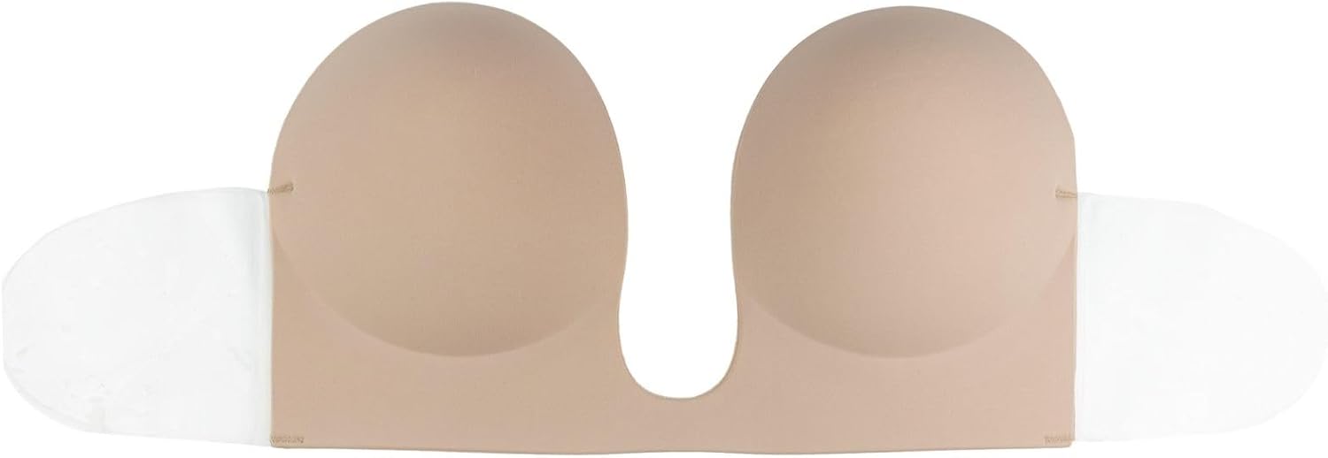 Bye Bra Seamless U Style Bra, Strapless and Open Back, Push-Up Effect, Beige and Black, Cups: A-E